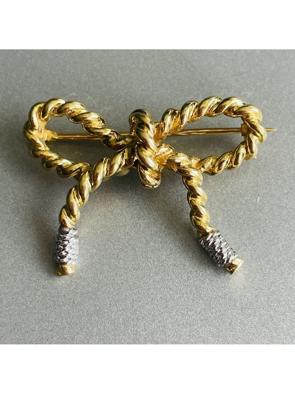 Vintage TIFFANY & CO. 18K Yellow Gold Twisted Rope Bow Brooch Rare!!